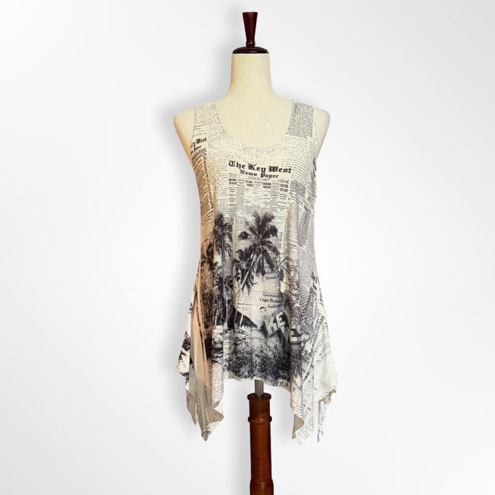 Pretty Woman, Y2K Newspaper Handkerchief Tunic Tank, M Key West Florida Vacation